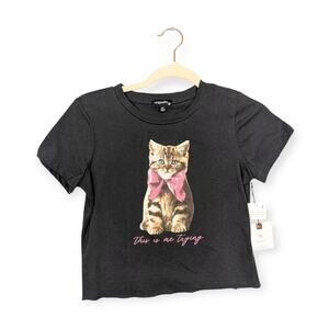 NWT Originality Washed Black Cat Bow Short Sleeve Cropped Tee Size M